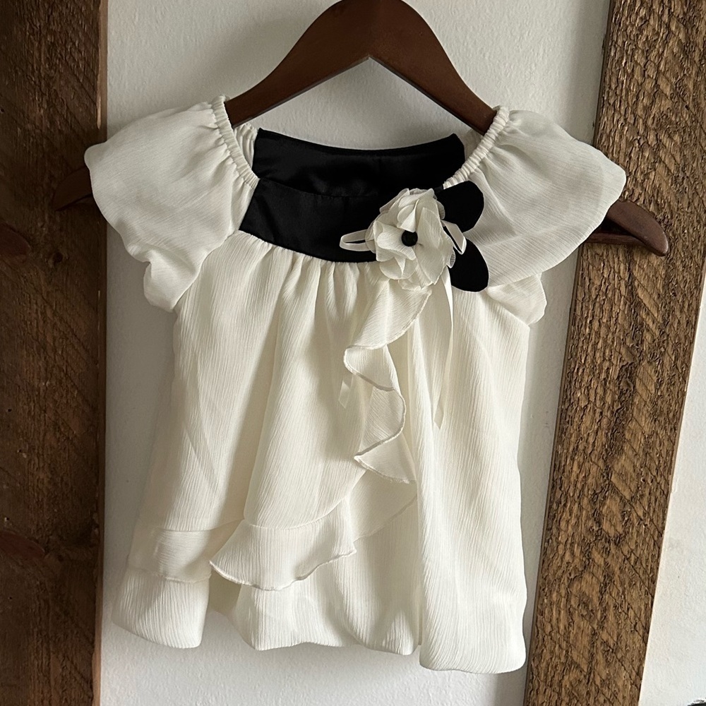 Rare Editions Elegant White Black Blouse 24 Months Baby Toddler Girl EUC